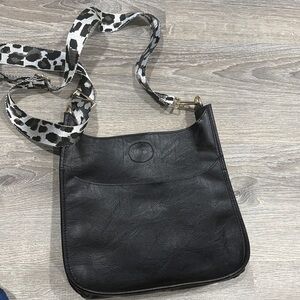 Ahdorned Black Leather Shoulder Bag with adjustable strap
